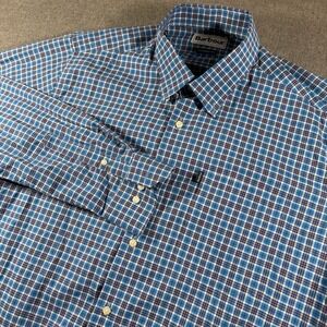 Barbour Barrett Shirt Mens Large Blue Plaid Tailored Fit Cotton Long Sleeve